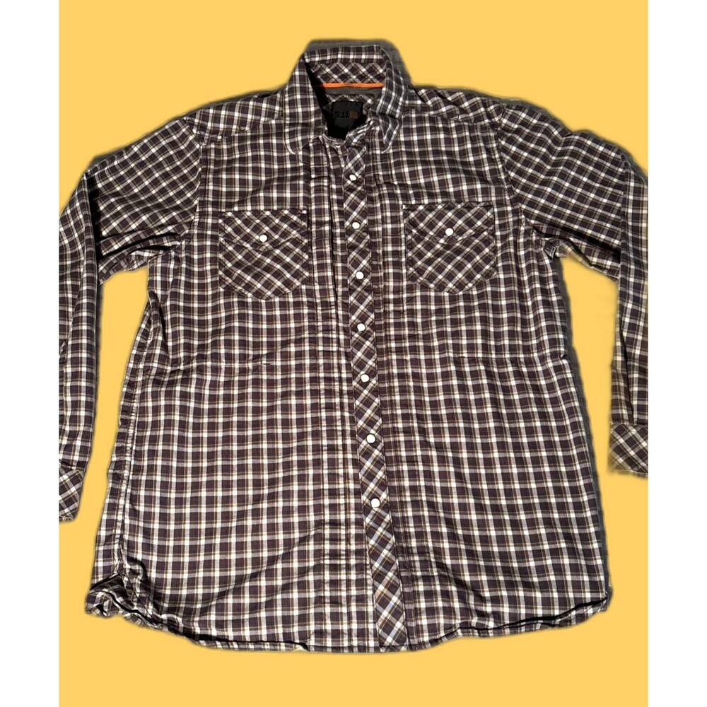 5.11 Tactical Shirt Men's Medium Brown Plaid Pearl Snaps Conceal Carry Rancher